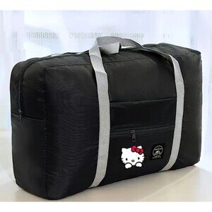 Hello Kitty Large Foldable Black Travel Bag Pink Bow Carry-On Duffle Handbag